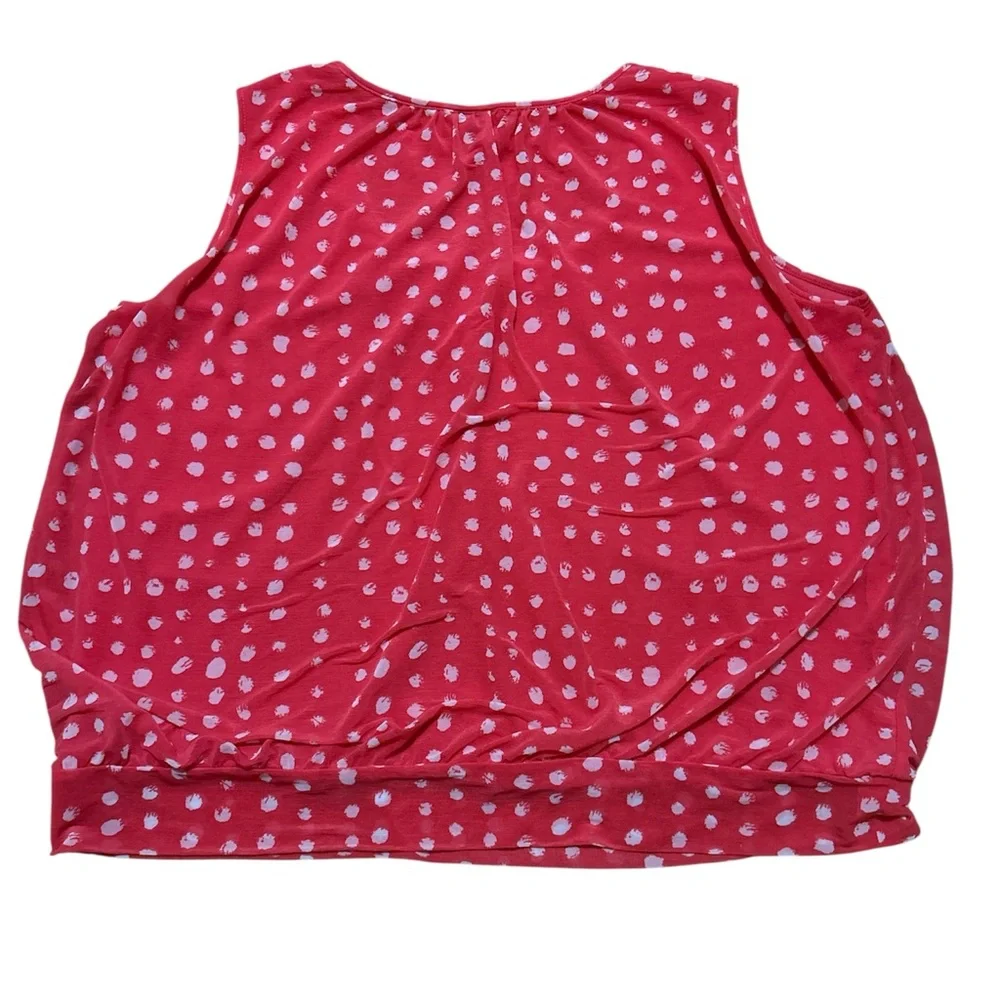 Worthington Woman Banded Hem Bloused Polka Dot Tank Top 1X Dark Coral - Picture 2 of 3